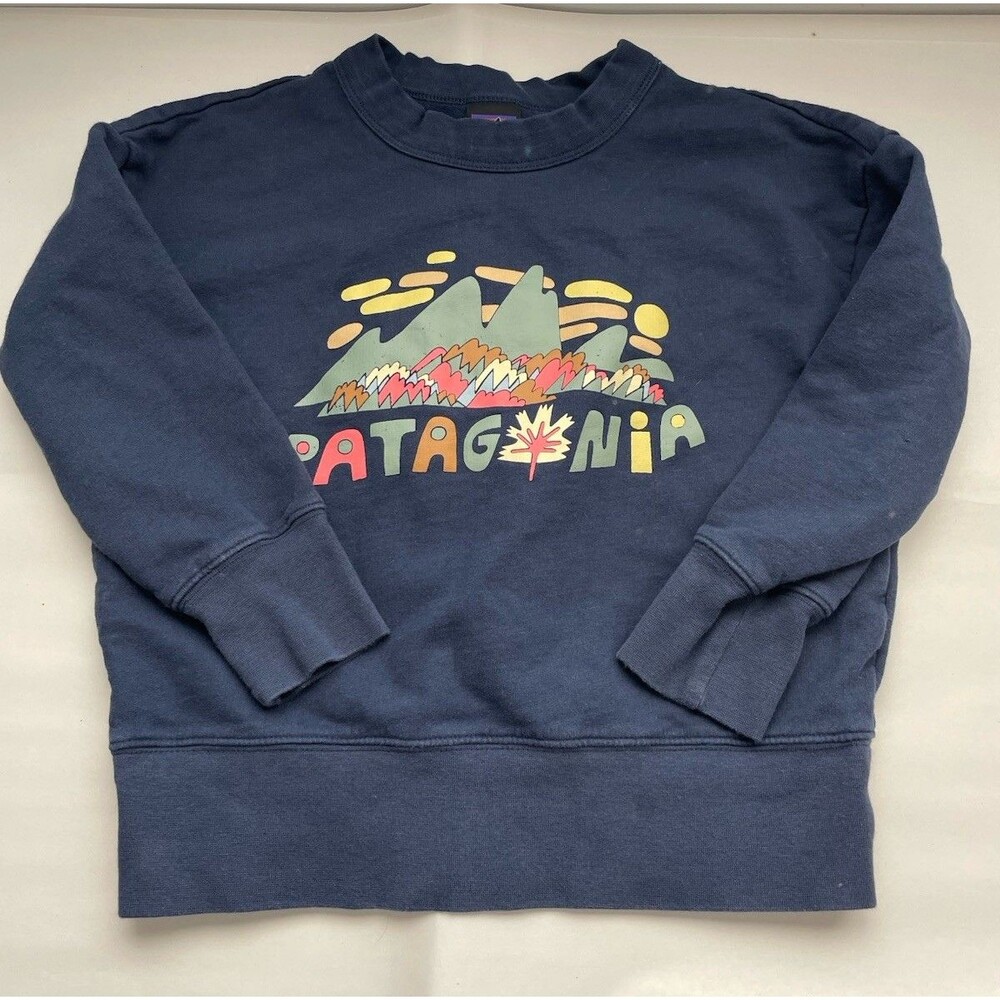 Patagonia Kids Graphic Print Sweatshirt Top Size XS Blue Outdoor Casual Park